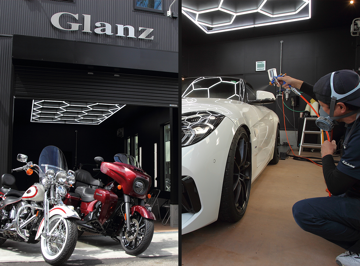 全国対応でバイクとクルマを受け入れるグランツの専用工場で行うガラスコーティング施工