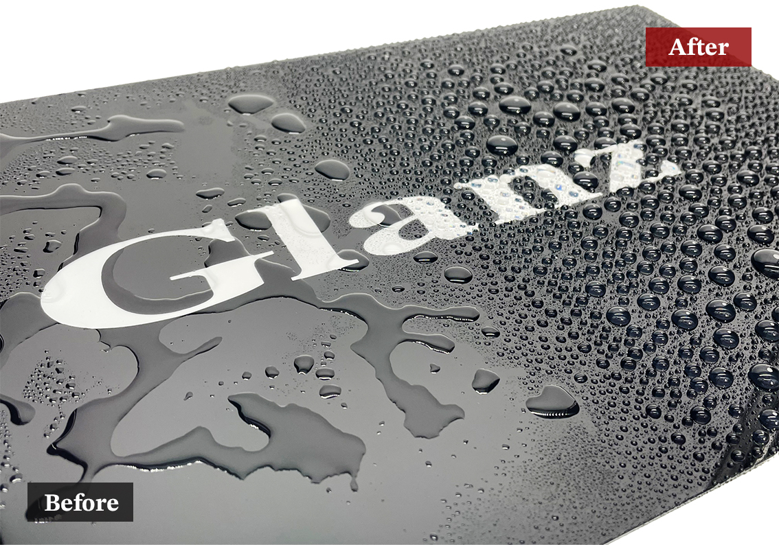 超撥水コート Schein（シャイン）の施工前後による撥水効果の比較